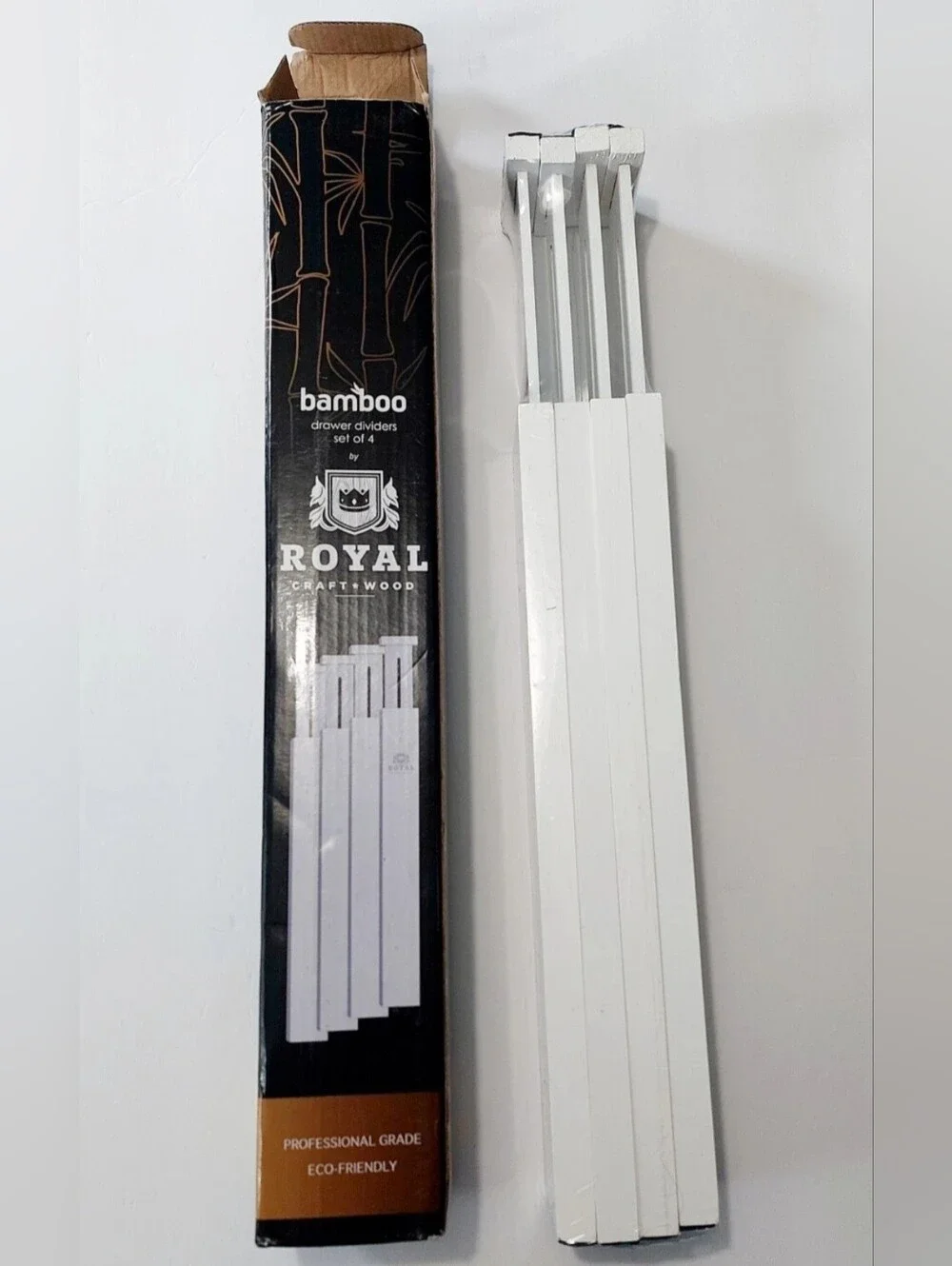 Royal Craft Wood Bamboo Drawer Dividers Set of 4 Adjustable Expandable White